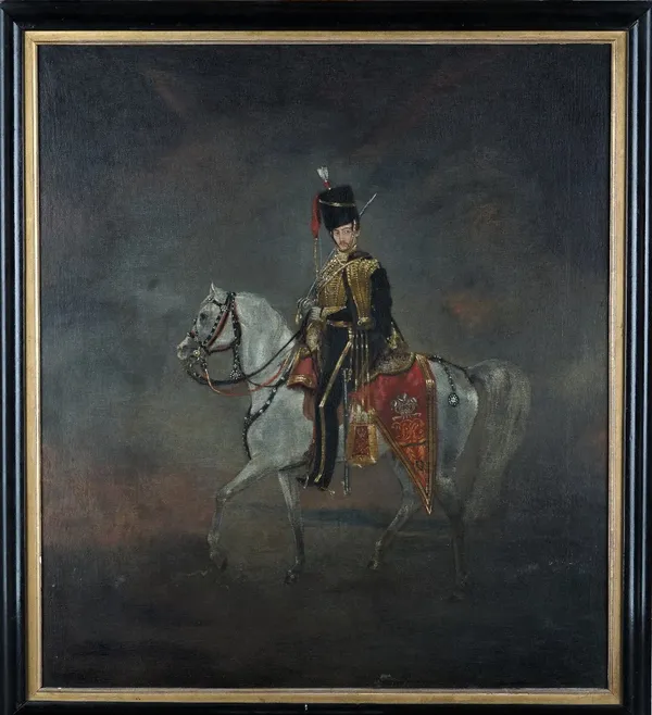 English School (19th century), Mounted Portrait of Hamilton Beckett, late 10th Hussars (b.1839), oil on canvas, inscribed on label on reverse, 61cm x