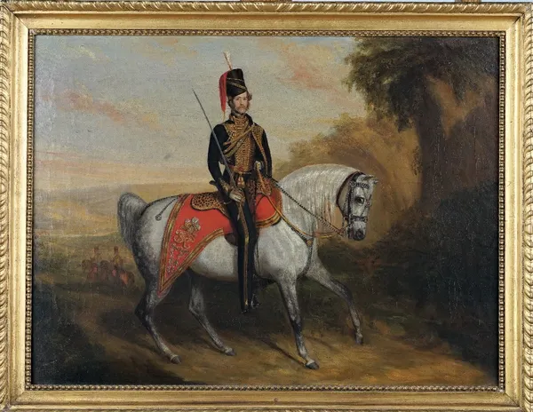 English School (19th century), Mounted Portrait of Colonel Henry F. Bonham (d.1856), Colonel of the 10th Royal Hussars 1846, oil on canvas, 39.5cm x 5