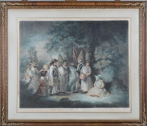 After George Morland, Blind man's buff; Children bird nesting; Children nutting; Children playing at soldiers; and Juvenile navigators, five colour me