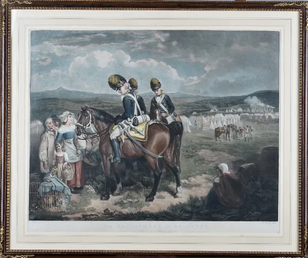 After Francis Wheatley, The Encampment at Brighton; and The Departure from Brighton, a pair of mezzotints by J. Murphy with hand colouring, each 52.5c