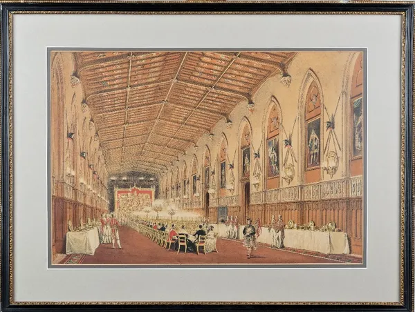 Circle of Joseph Nash; Windsor; The Garter Throne Room, Windsor, St George's Hall, Windsor, a set of three lithographs with hand colouring, each 32cm