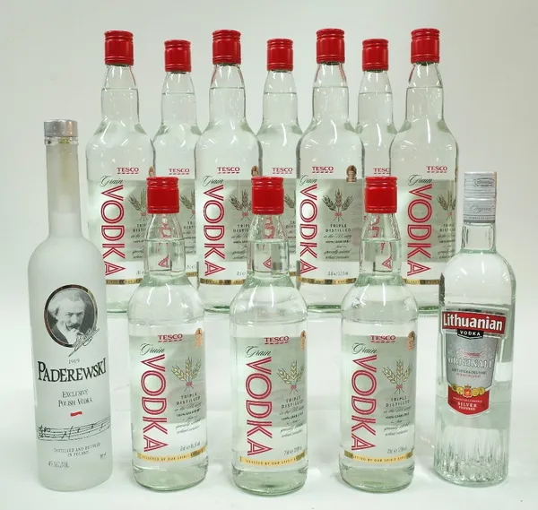 Box 18 - Vodka  Tesco Triple-Distilled Grain Vodka (10 bottles)  Paderewrski Polish Vodka  MV Group Production Lithuanian Vodka