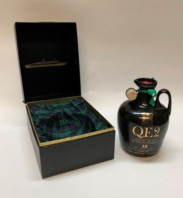 One bottle of QE2 single malt scotch whisky, 12 years old, in the original fitted box.