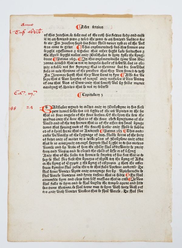 CAXTON, William (c. 1422-1491, printer).  A leaf from the first edition of Ralph Higden's Polychronicon (Westminster, William Caxton, [after 2 July],