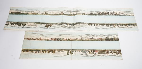 [CLARK, John Heaviside (1770-1863).  Panorama of the Thames. London: Samuel Leigh, c. 1824]. Hand-coloured aquatint panorama of both banks of the Tham