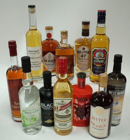 Box 45 - Mixed Spirits   AWA Gin   Royal Canadian Whisky   Black Mountain Whisky   Munch Aquavit   Deloyre Whisky   Santis Malt Whisky   Gulliver's 47