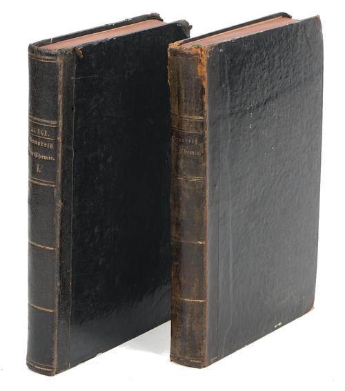 RUNGE, Friedlieb Ferdinand (1794-1867).  Grundiss der Chemie. Munich: Georg Franz, 1846-47. 2 volumes, 8vo (214 x 136mm). 247 vari-coloured square or