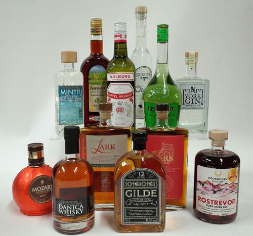 Box 53 - Mixed Spirits   Ruby Irish Gin   Minttu Liqueur   Der Milde Liqueur   Aalborg Akvavit   Korifeos Ouzo   Izarra Liqueur   York Grey Lady Gin