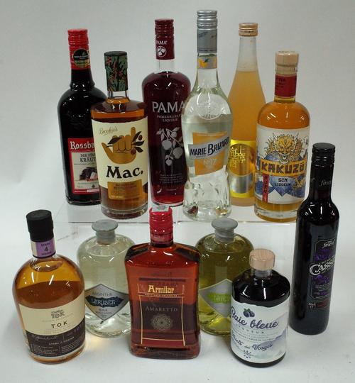 Box 59 - Mixed Spirits Tok Plum Spirit Larusee Blue Absinthe Rossbacher Liqueur Mac. Macadamia Liqueur Pama Pomegranate Liqueur Marie Brizard Yuzu Liq