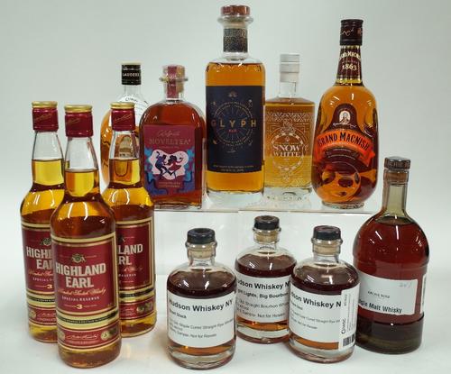 Box 75 - Whisky  Highland Earl 3YO Blended (3 bottles)  Noveltea low-alcohol Whisky Tea  Lauder's Blended   Glyph 85H Spirit Whiskey  Snow White 6YO S