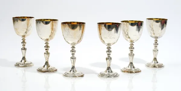 A set of six silver goblets, commemorating The Royal Silver Wedding, London 1972, by Garrard London, with the original fitted case, combined weight 11