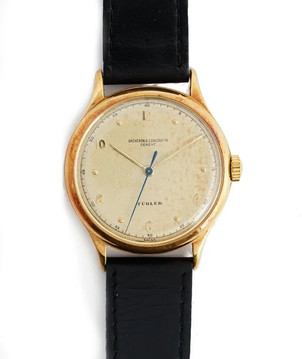 A Vacheron & Constantin Geneve Turler gold circular cased gentleman's wristwatch, the signed dial with gilt Arabic and dot hour markers, gilt hands an