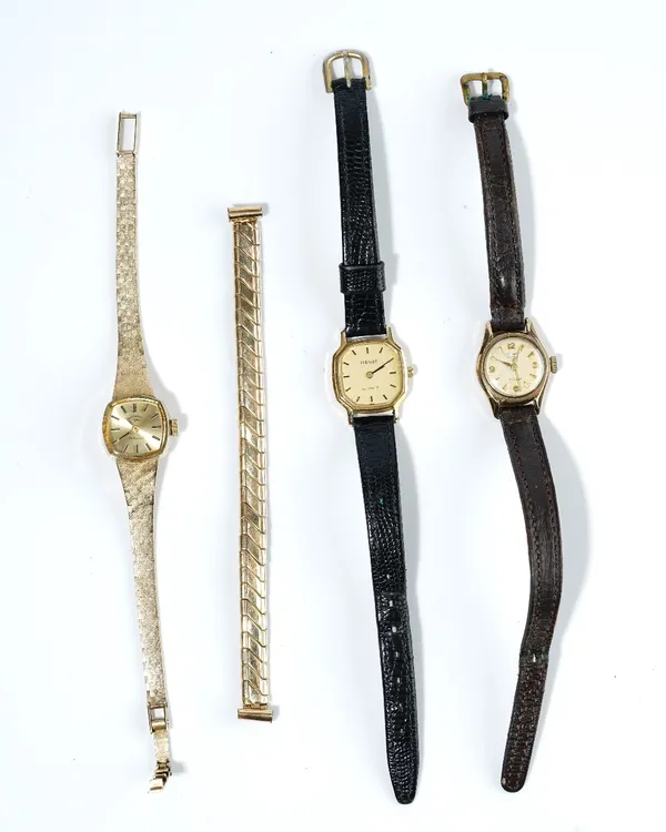 A Rotary 9ct gold lady's bracelet wristwatch, the signed curved square dial with black baton numerals, on a tapered bracelet, having a textured finish