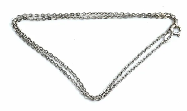 A white gold oval link neckchain, detailed 750, on a boltring clasp, detailed 750, length 42.5cm, weight 4.2 gms.