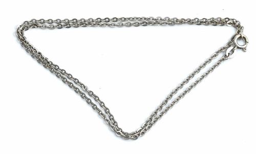 A white gold oval link neckchain, detailed 750, on a boltring clasp, detailed 750, length 42.5cm, weight 4.2 gms.