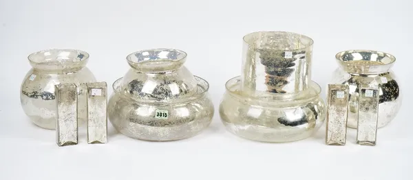 A pair of West Elm mercurial glass bowls, three similar vases, a cylindrical vase and four narrow rectangular vases (10).  The tallest 25cm high