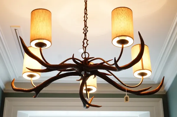 A five light chandelier composed of antlers, approximately 105cm diameter.