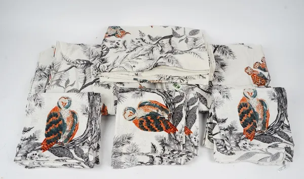 A set of twenty two napkins and three tablecloths printed with owls (25).