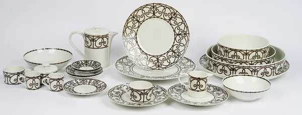 A Limoges J L Coquet tea, coffee and dinner service,  essentially for eight persons, and with various serving dishes (qty).