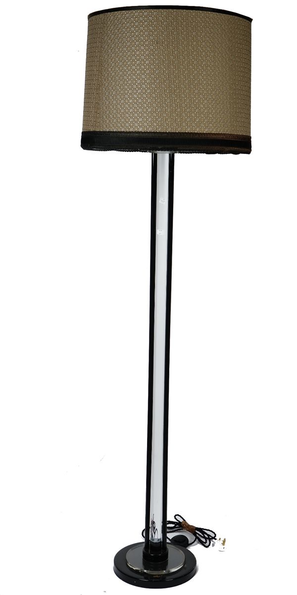 A pair of Lucite and black finish standard lamps, in Art Deco style, the shades applied with tied bows.176cm tall