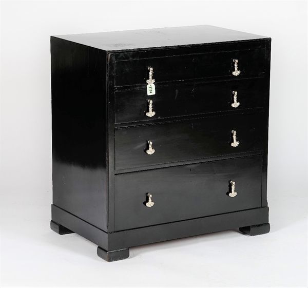 An ebonised chest of four graduated drawers, 73cm wide x 82cm high.