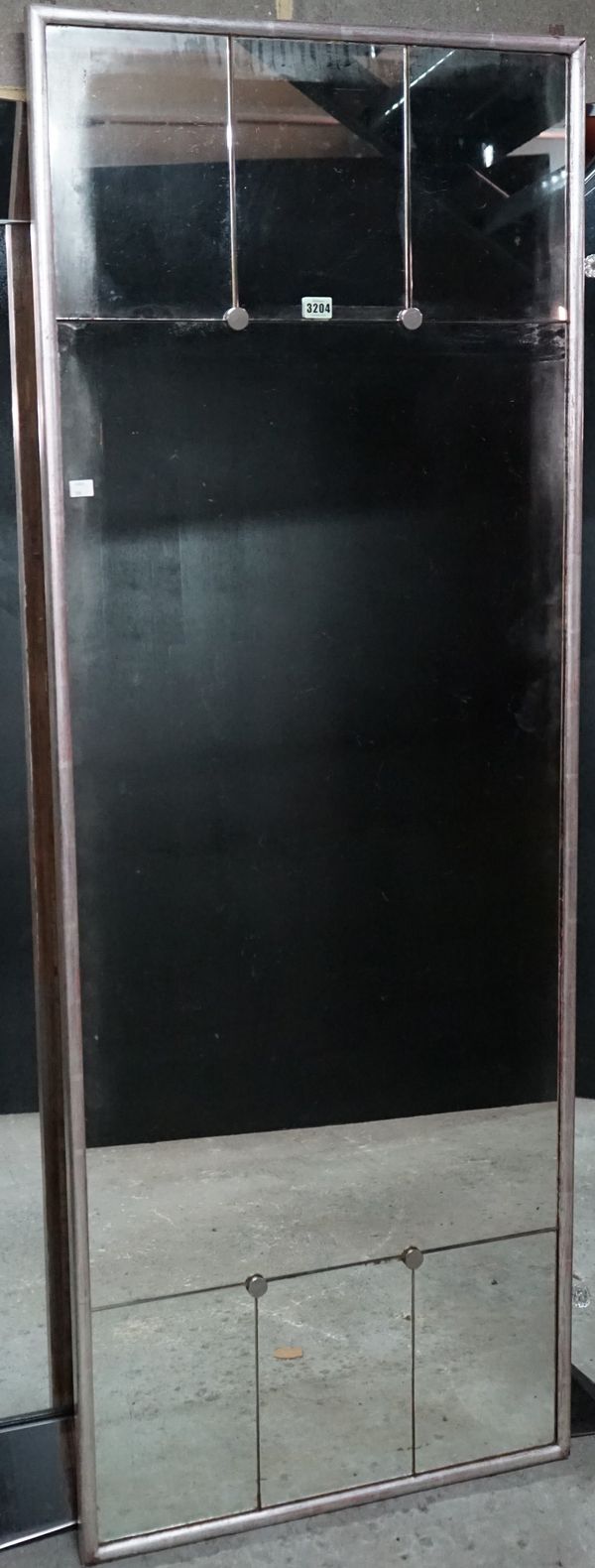 An Italian silvered wood frame upright mirror, circa 1940's, with divided plates above and below, 63cm wide x 171cm high.