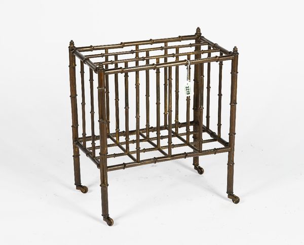 A gilt metal faux bamboo three division Canterbury, on castors, 44 x 48cm.