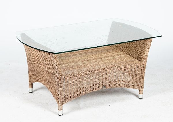 Expormim; a low table with plate glass top, 100cm wide x 47cm high.