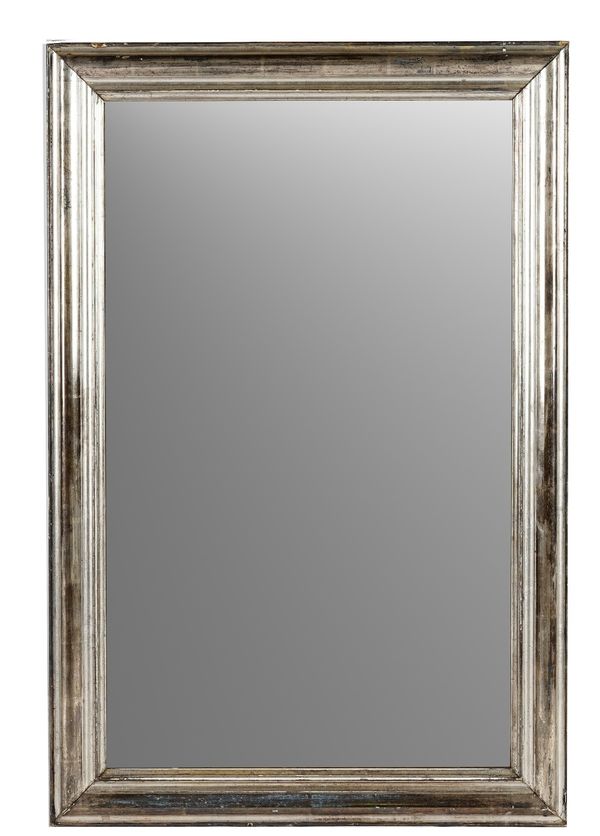 A rectangular wall mirror, in distressed moulded silvered frame, 71cm wide x 108cm high.