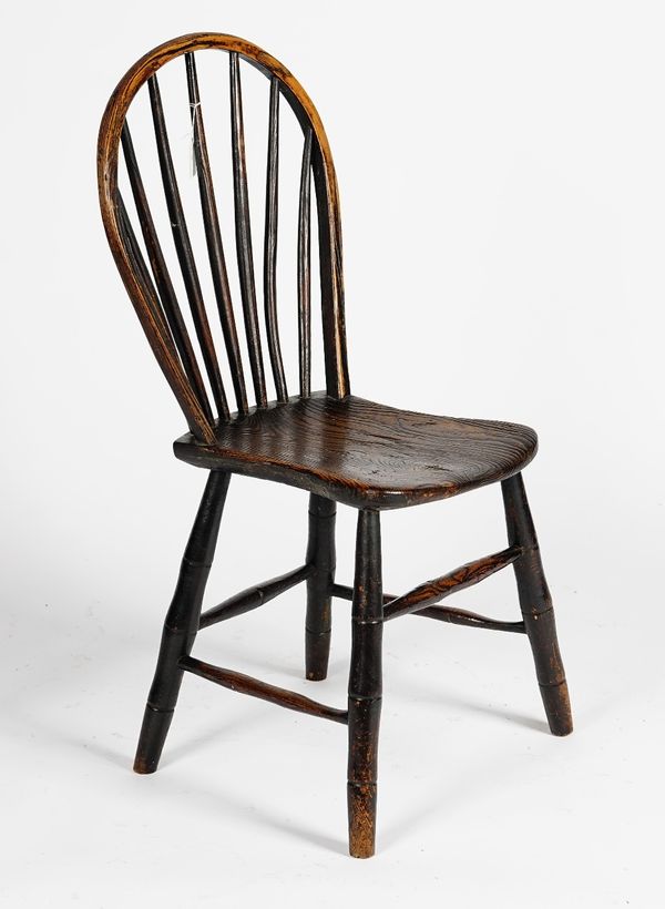 An ash and elm stick back Windsor chair, 19th century, 43cm wide x 88cm high.