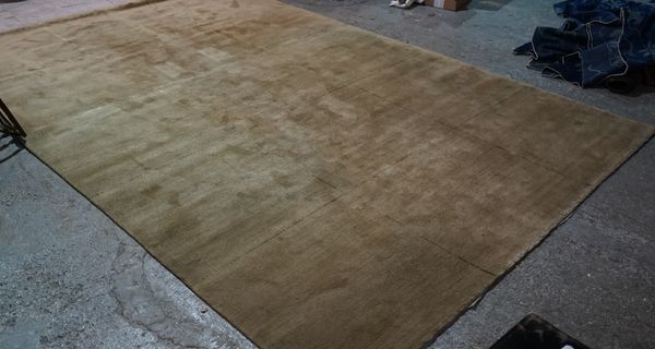 A green carpet, 20th century, with grid design, 360 x 246cm, together with an oatmeal carpet, 240 x 240cm (2)