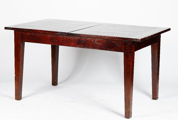 A hardwood dining table, with extending rectangular top, on square tapered legs, 150cm (210cm extended) wide x 77cm high.