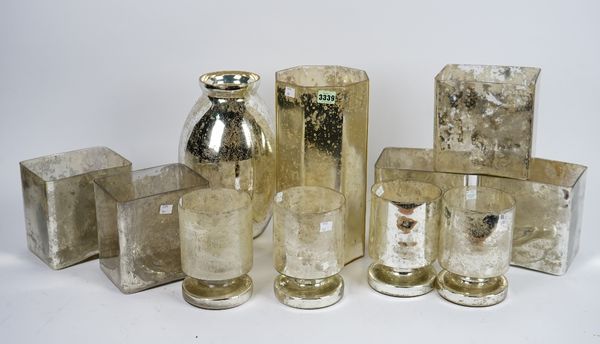 Five West Elm mercurial glass rectangular vases, four cylindrical similar, baluster and octagonal shape vases (11).