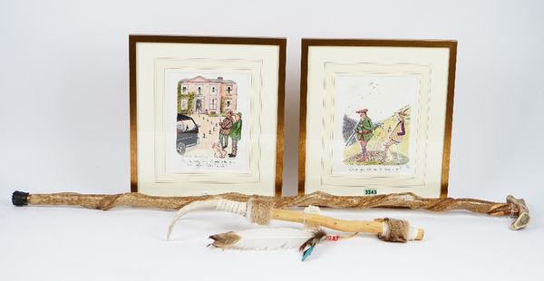 Oliver Preston, 'Would you like me to have a go', artist signed limited edition sporting print, 222/850, also a companion, a pair, a rustic walking st