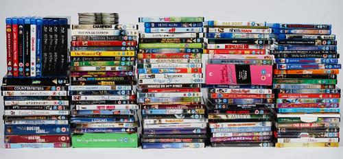 A large collection of DVD's including Blu-ray, mostly children's, Lucky Voice party box, Everyone Sing and two star mats (qty).