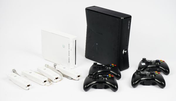 An X Box 360 and accessories and a collection of games, a Wii and accessories and a collection of games (qty).