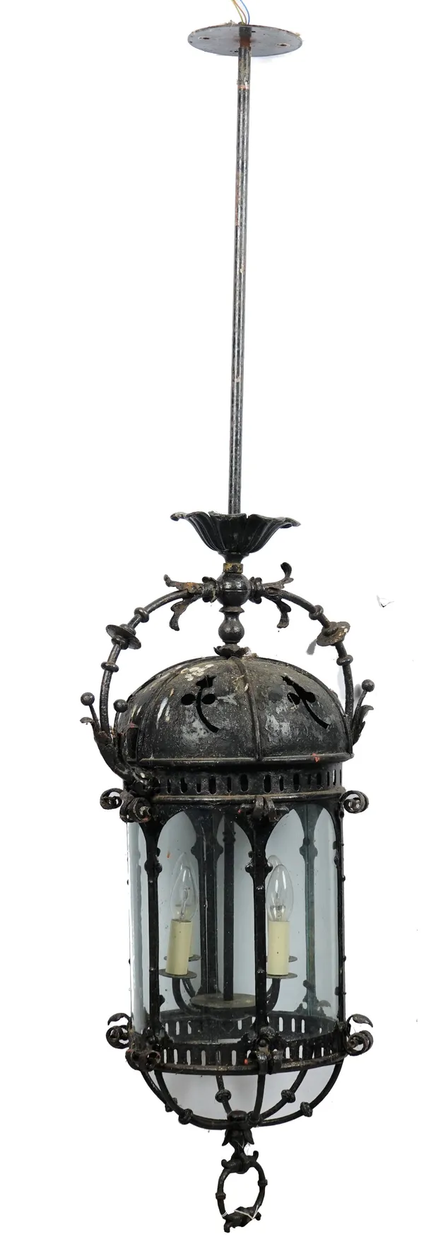 A cast iron four-light storm lantern.