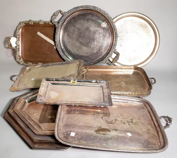 Silver plated wares, including; trays in various patterns and styles, (qty).  S2B