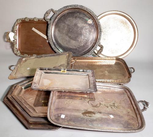 Silver plated wares, including; trays in various patterns and styles, (qty).  S2B
