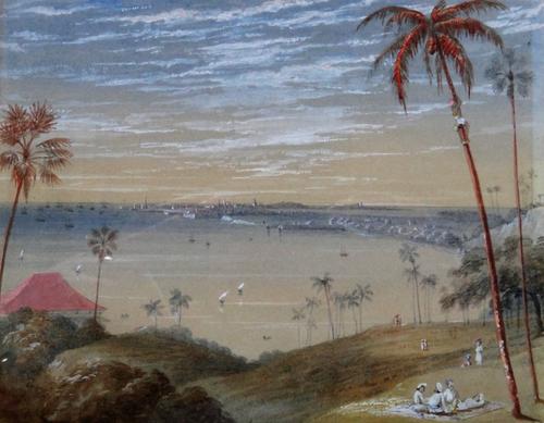 English Colonial School (19th century), View of Bombay, watercolour heightened with white, 13.5cm x 16.5cm.