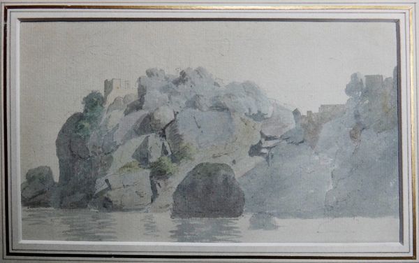 Attributed to George Bulteel Fisher (1764-1834), On the Hudson river, watercolour, inscribed beneath image, unframed, 13.5cm x 23cm.