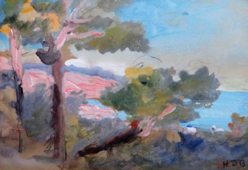 Hercules Brabazon Brabazon (1821-1906), Costabelle; Riviera, two, one watercolour and pencil, the other gouache, both signed with initials, one unfram