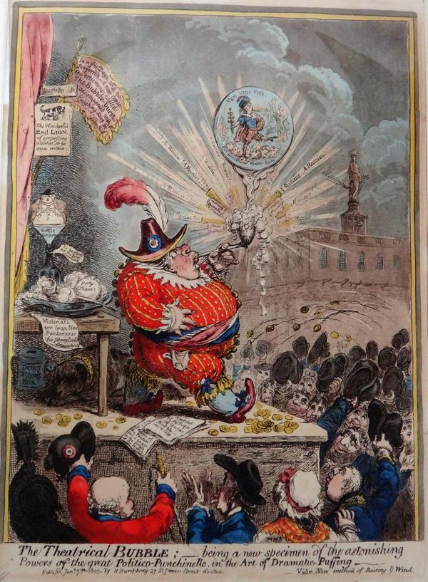 James Gillray (1756-1815), The Theatrical Bubble; Contemplations upon a Coronet; The State Waggoner and John Bull; The Cabinetical - Balance; The Pic-