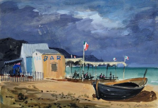 Sir Robin Darwin (1910-1974), Beach Bar, gouache, signed and dated '55, unframed, 23.5cm x 33.5cm. ARR.