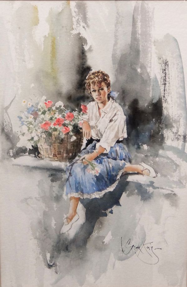 Gordon King (b.1939), Flower seller, watercolour, signed, 54cm x 35cm. ARR