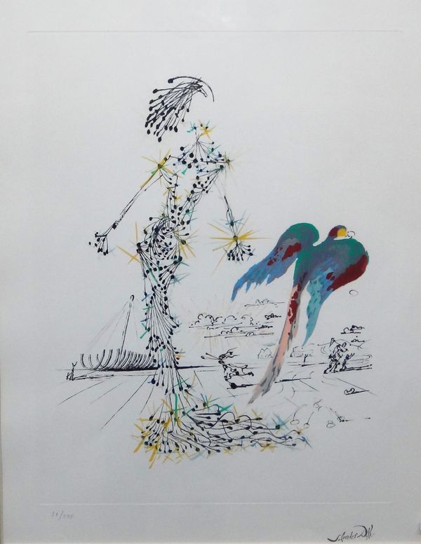 Salvador Dali (1904-1989), Untitled; Figure with Parrot, two colour lithographs, stamped signatures. both numbered, with blindstamps, each 56cm x 43cm