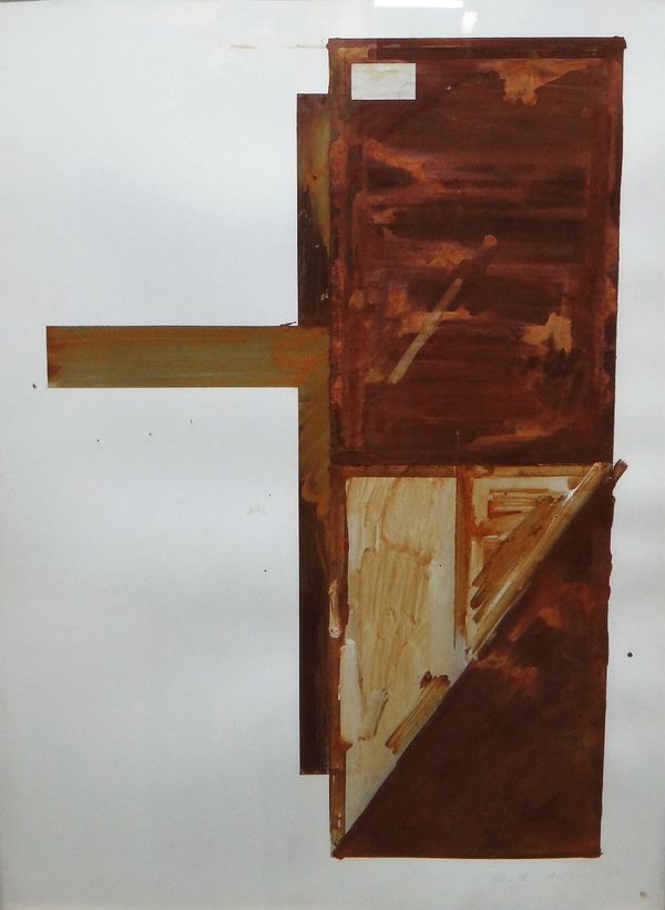 Keith Milow (b.1945), Untitled, collage and mixed media, signed and dated '77, 77cm x 56.5cm. ARR