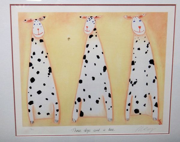 Mackenzie Thorpe (b.1956), Three dogs and a Bee, colour print, signed, inscribed and numbered, 40.5cm x 48cm. ARR