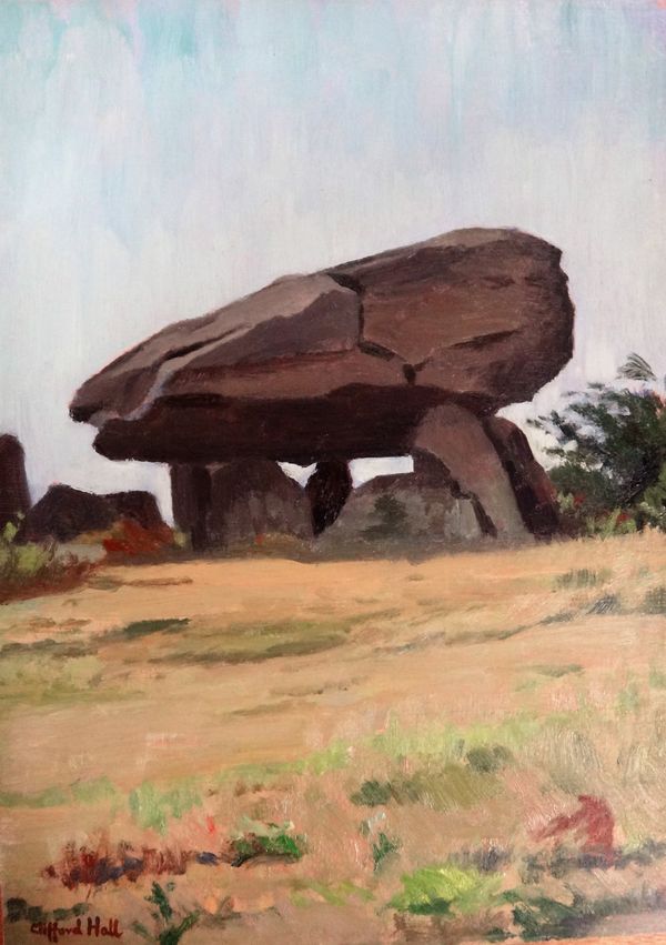 Clifford Hall (1904-1973), Dolmen de Penhap, Ile-aux-Moines, oil on board, signed, unframed, 35.5cm x 25.5cm.  ARR