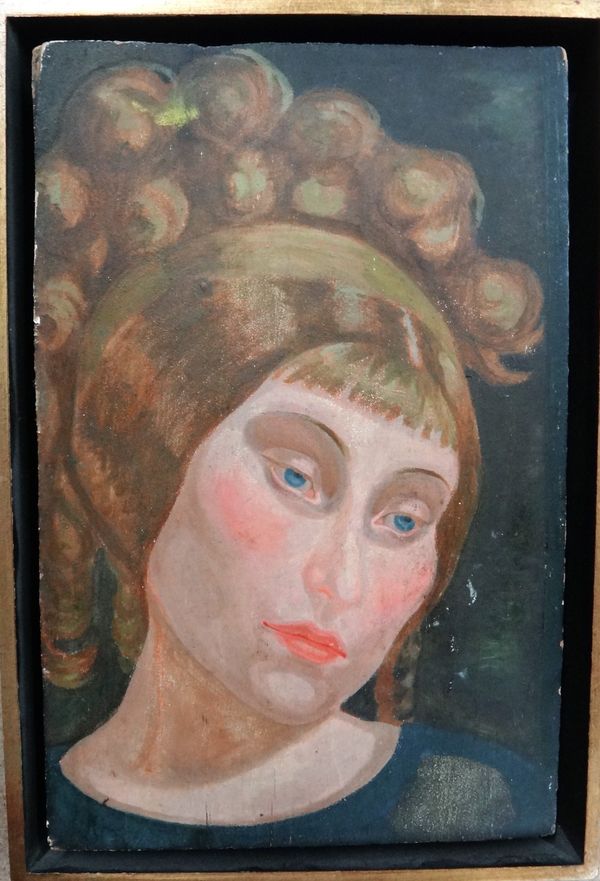 Russian school (early 20th century), head study of a woman, oil on panel, indistinctly inscribed on reverse, size 33.5cm x 22cm.